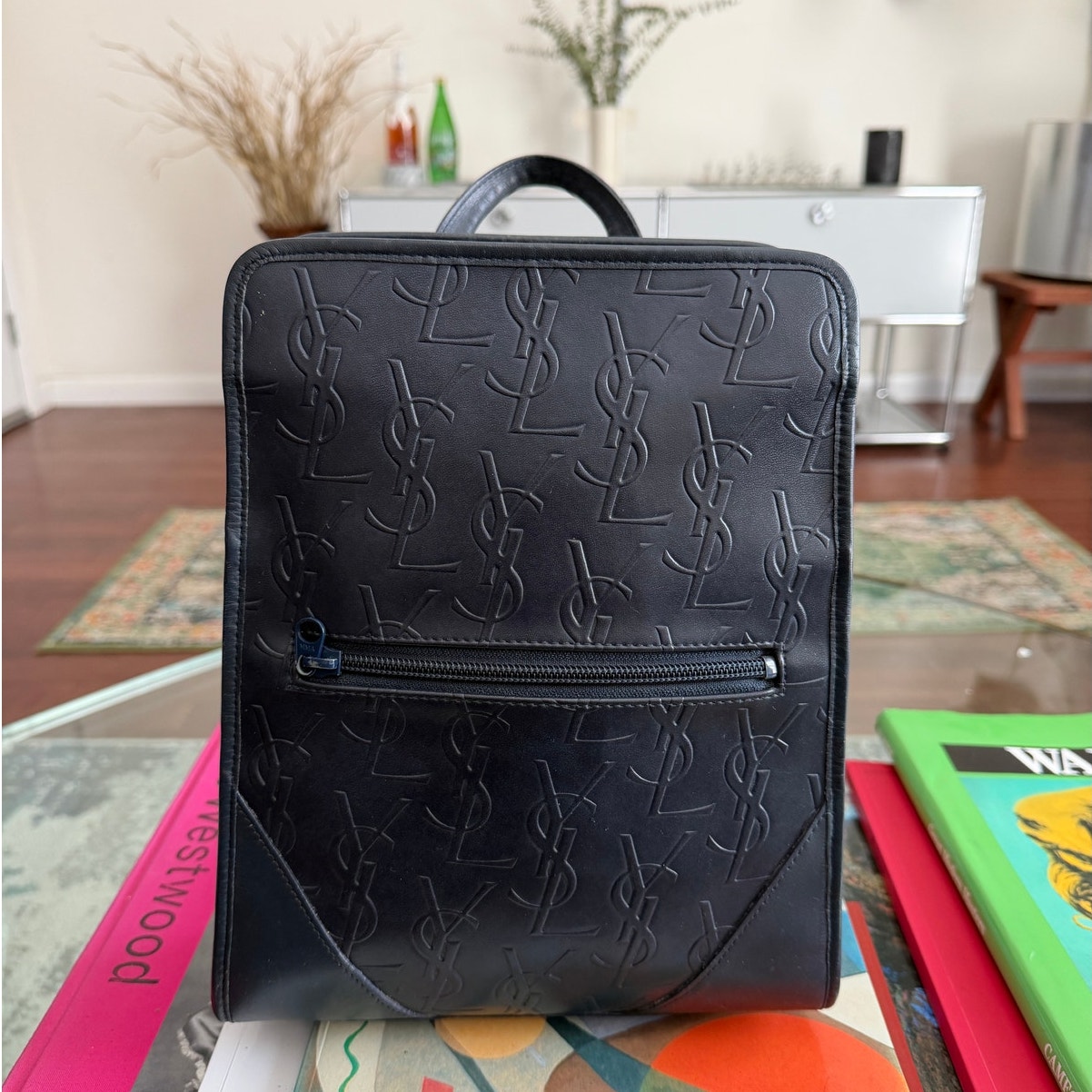 Yves Saint Laurent Ysl Vintage Navy Blue Leather Backpack